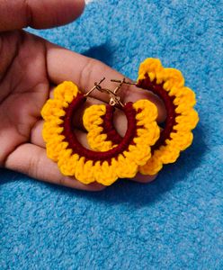 Crochet Sunflower Hoop Earrings