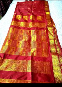 Elegant Red Silk Saree with Gold Border