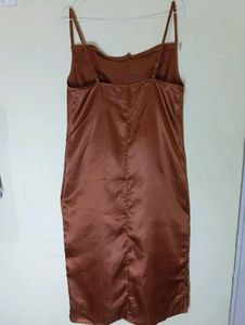 Satin Midi Dress with High Slit