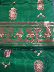 Green Silk Saree with Intricate Motifs