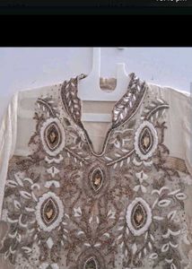 Elegant Cream &amp; Gold Pakistani Suit