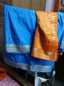 Blue &amp; Gold Trim Sari