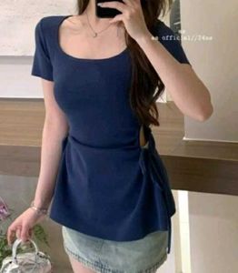 Chic Navy Blue Ruched Top