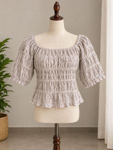 Smocked Square Neck Puff Sleeve Top