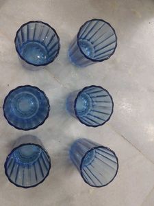 Set of 6 Blue Ribbed Glass Tumblers