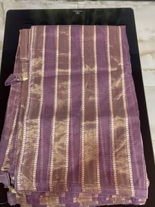 Purple Striped Saree with Gold Accents