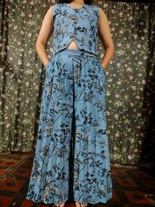 Floral Crop Top & Wide Leg Pants Set