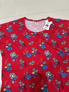 Cute Floral Print Red Top