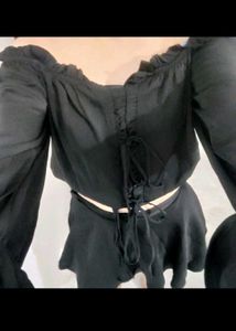 Chic Black Crop Top with Ruffle Detail