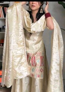 Elegant Cream Silk Salwar Kameez Set