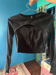 Black Cutout Long Sleeve Top