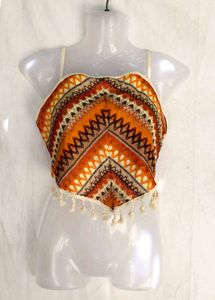 14145. Boho Print Halter Neck Crop Top