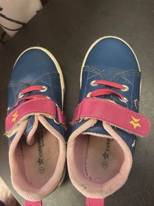 Blue Toddler Shoes with Pink Accents