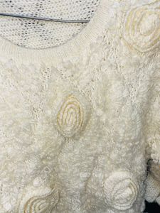 Off White Rose Woolen Sweater