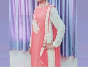Elegant Peach and White Ethnic Outfit