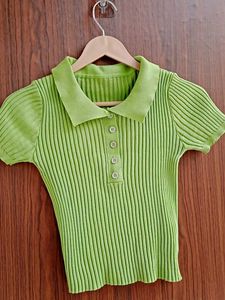 Lime Green Ribbed Polo Top