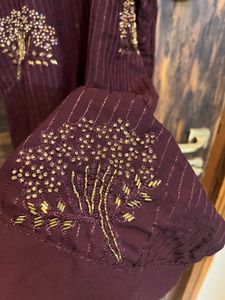 Embroidered Maroon/Baingni Kurta with Patiyala