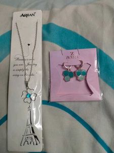 Charming Flower Necklace & Hexagon Earrings Set