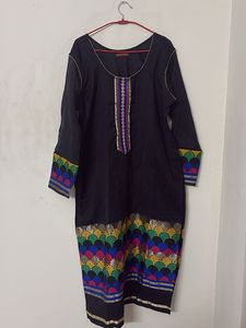 Elegant Black Kurta with Colorful Accents