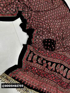 Mirror Work Ajrakh Embroidered Saree