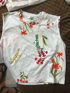 White Floral Sleeveless Top