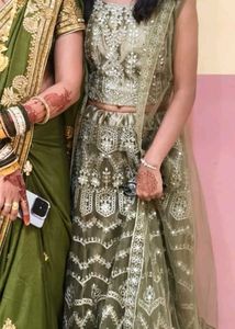 beautiful green lehnga chunri with shrug