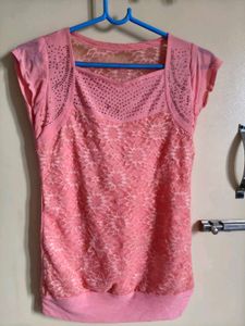 Pink Lace Cap Sleeve Top