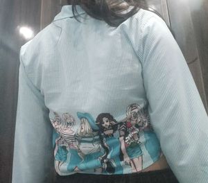 Striped Graphic Print Cropped Shirt