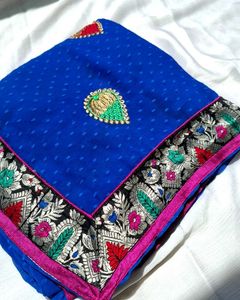 Royal Blue Embroidered Saree