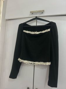 Black lace trim square neck top