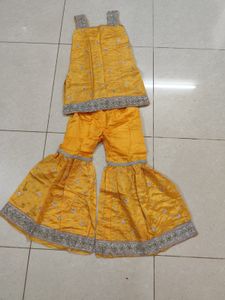 Golden yellow designer embroidered sharara