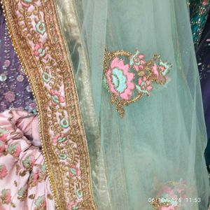 Exquisite Pink &amp; Mint Lehenga Choli
