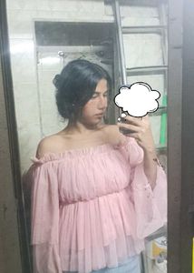 Pink Tulle Off-Shoulder Top