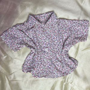 Cute Floral Print Button-Up Crop Shirt