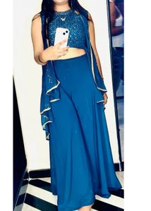 Stunning Teal Sequined Crop Top & Palazzo Set