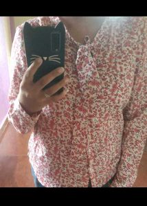 Floral Print Tie Neck Blouse