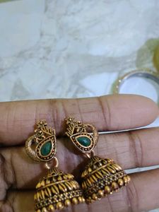 Antique Green Jhumka Earrings