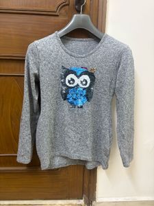 Gray Owl Sequin Top
