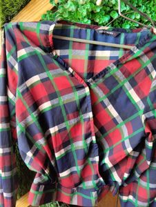 Maroon, Blue, Green Plaid Long Sleeve Top