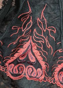 Black Lace Briefs with Pink Embroidery XL
