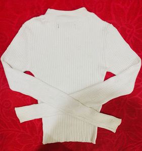 Cream Ribbed Knit Sweater