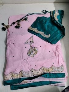 Pink Colour With Nice Combination Blouse