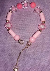 Cute Pink Beaded Flower Bracelet