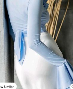 Baby Blue Bell Sleeve Crop Top from new me