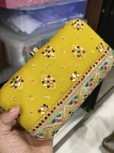 Embellished Yellow Clutch Bag