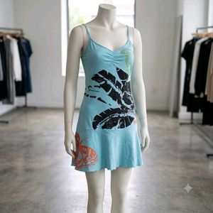 Light Blue❤️‍🔥 Butterfly & Leaf Print Mini Dress
