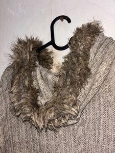 Woollen Coat with Faux Fur Hood