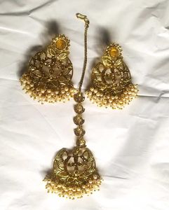Golden Pearl Earring Tika Set