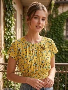 Vibrant Yellow Floral Smocked Top
