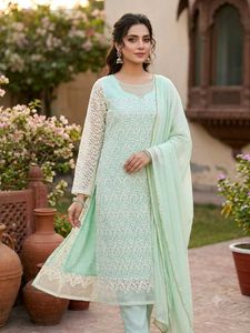Pastel Green Embroidered Kurti Set